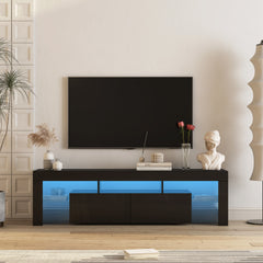 High gloss TV Stand with LED Lights for TVs up to 65'', Modern TV Console with Storage Cabinets for Living Room,Black