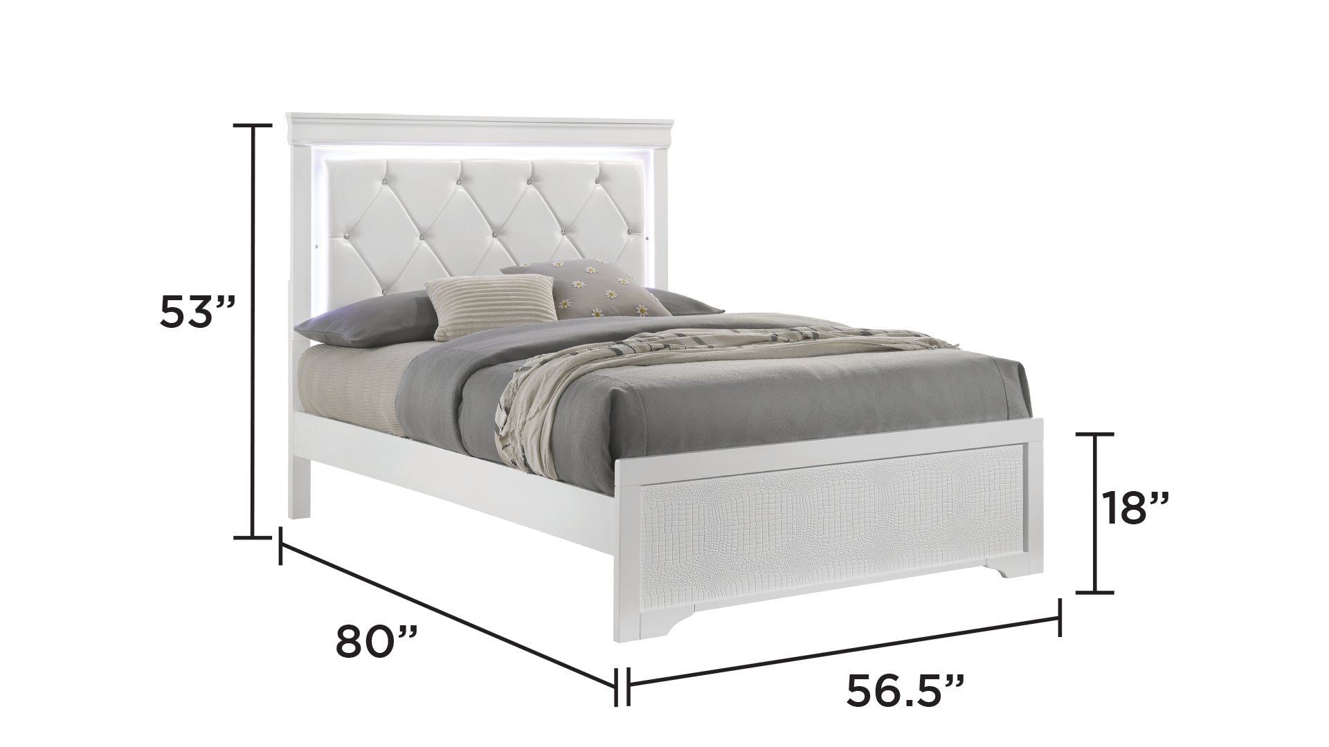 Blaze Upholstered Modern Style Full Bed Made with LED Headboard & Wood in White(NJ INVENTORY)
