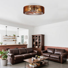 20" Modern Flush Mount Fan Light,Ceiling Fans with Lights(NO INCLUDED BULBS) and Remote Control, 6 Speeds, Quiet DC Motor For Living room, Bedroom,Kitchen----Wood