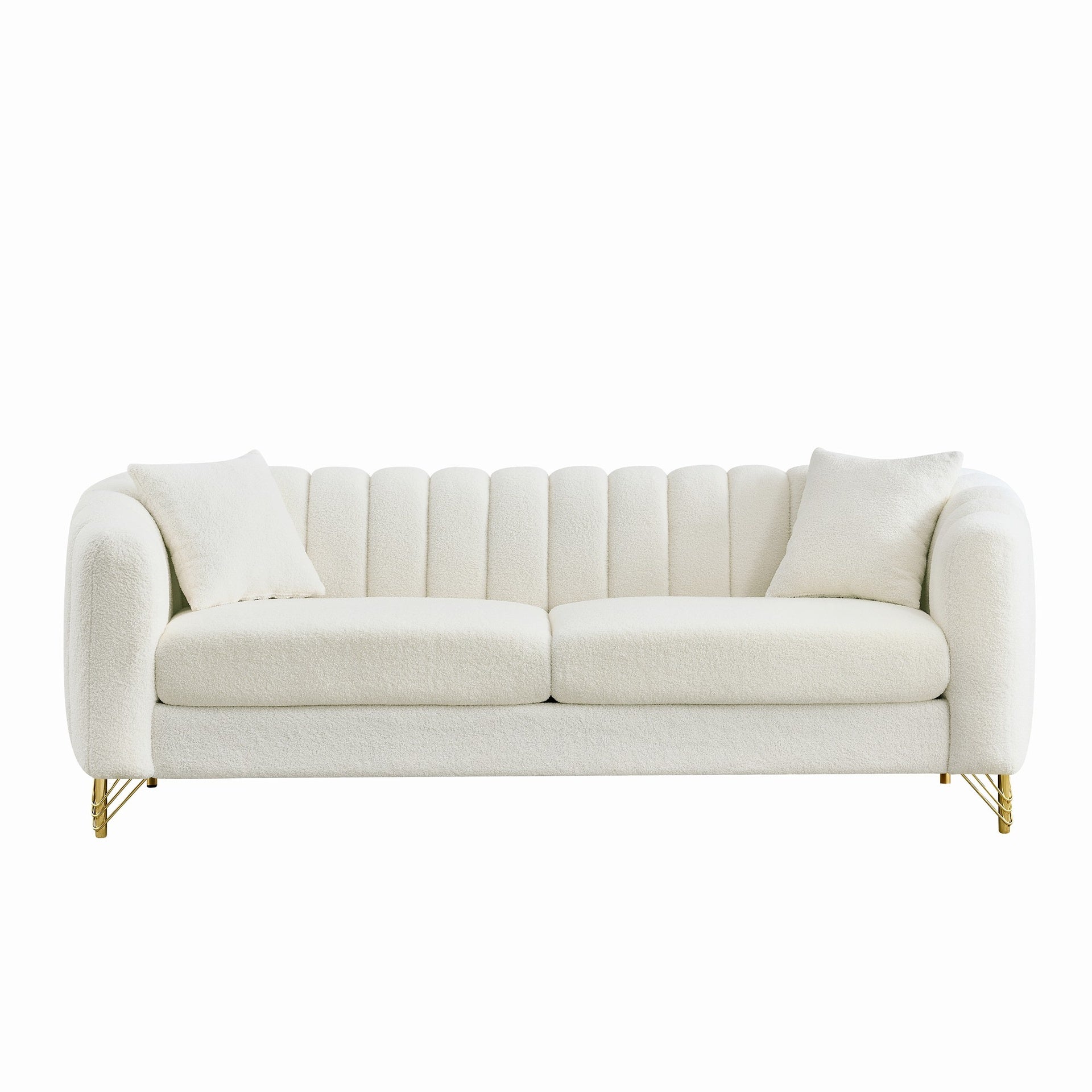 83" Oversized Chenille Sofa,Luxury 3 Seater Deep Couch,Modern Tufted Couch, Gold Metal Legs Sofa for Living Room, Bedroom, Apartment (White)