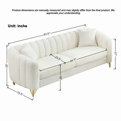 83" Oversized Chenille Sofa,Luxury 3 Seater Deep Couch,Modern Tufted Couch, Gold Metal Legs Sofa for Living Room, Bedroom, Apartment (White)
