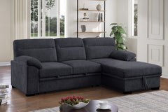 Kipling II 94-inch Dark Gray Chenille Fabric Sleeper Sectional Sofa with Right-Facing Storage Chaise – L-Shaped Pull-Out Bed, Drop-Down Console with USB Ports & Cupholders, and Pocket Coil Seating