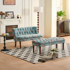 Sofa Chair Living Room Single Sofa Chair & Tufted Floral Bench with Turned Wood Legs,European style Sofa Chair Bedroom Dressing Stool Lazy Sofa Balcony Chair