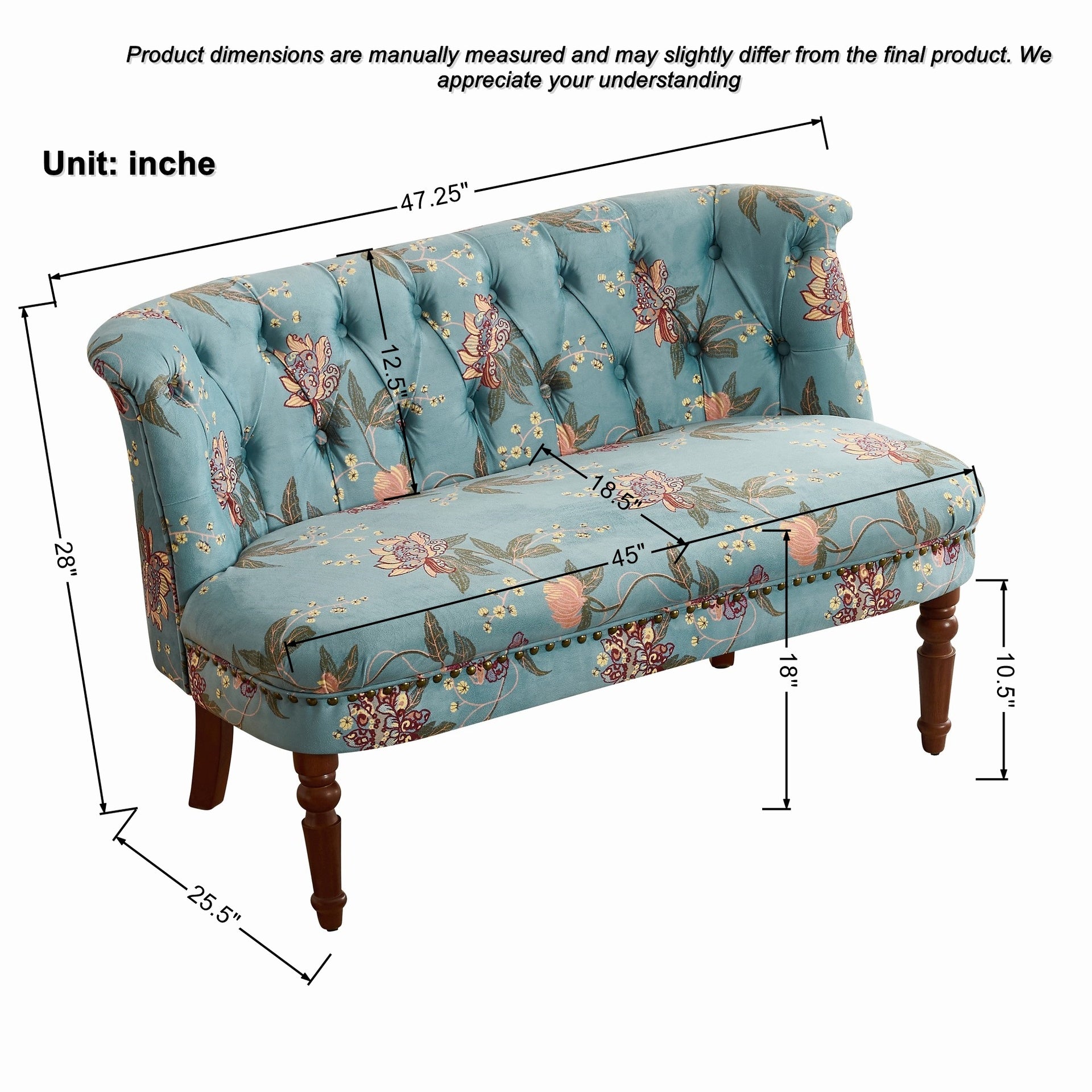 Sofa Chair Living Room Single Sofa Chair & Tufted Floral Bench with Turned Wood Legs,European style Sofa Chair Bedroom Dressing Stool Lazy Sofa Balcony Chair