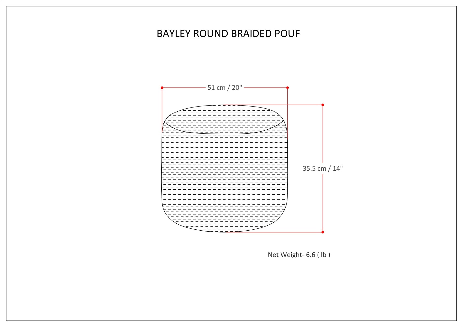 Bayley 20 inch Wide Round Pouf in Aegean Blue and Natural Braided Cotton