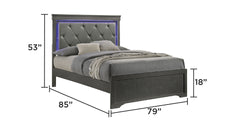 Blaze Upholstered Modern Style King Bed Made with LED Headboard & Wood in Metallic Gray (NJ Inventory)