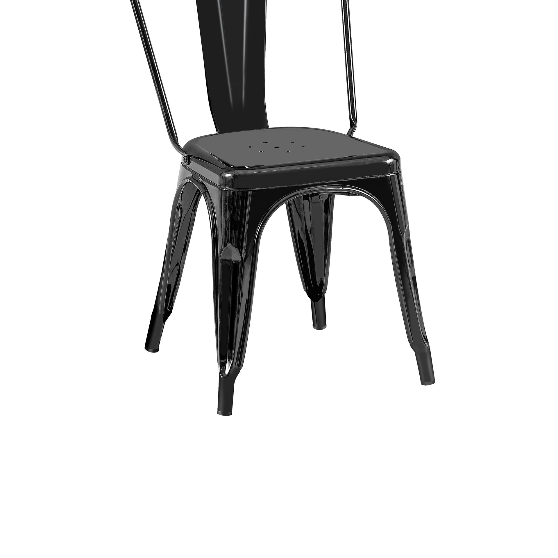 Set of 4 High Gloss Black Industrial Metal Dining Chairs 18 Inch Seat Height Stackable Indoor Outdoor, Lightweight Easy-Clean Surface, Easy Assembly, Durable Modern Design, For Kitchen Cafe Bar