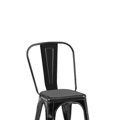 Set of 4 High Gloss Black Industrial Metal Dining Chairs 18 Inch Seat Height Stackable Indoor Outdoor, Lightweight Easy-Clean Surface, Easy Assembly, Durable Modern Design, For Kitchen Cafe Bar