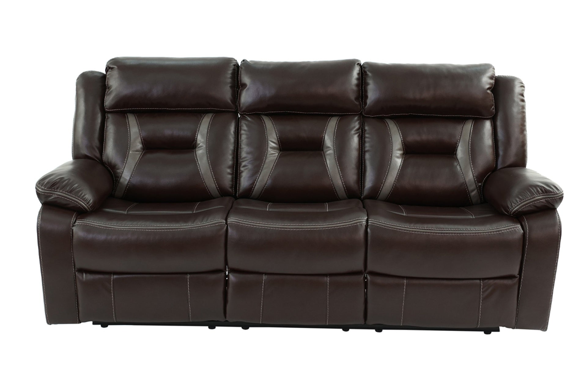 Modern Elegant 3pc Living Room Set 1x Sofa 1x Loveseat 1x Recliner Pillow Armrest Cushion Backrest Leatherette Upholstered Cup Holder Dark Rosy Brown Finish Primary Living Room Furniture