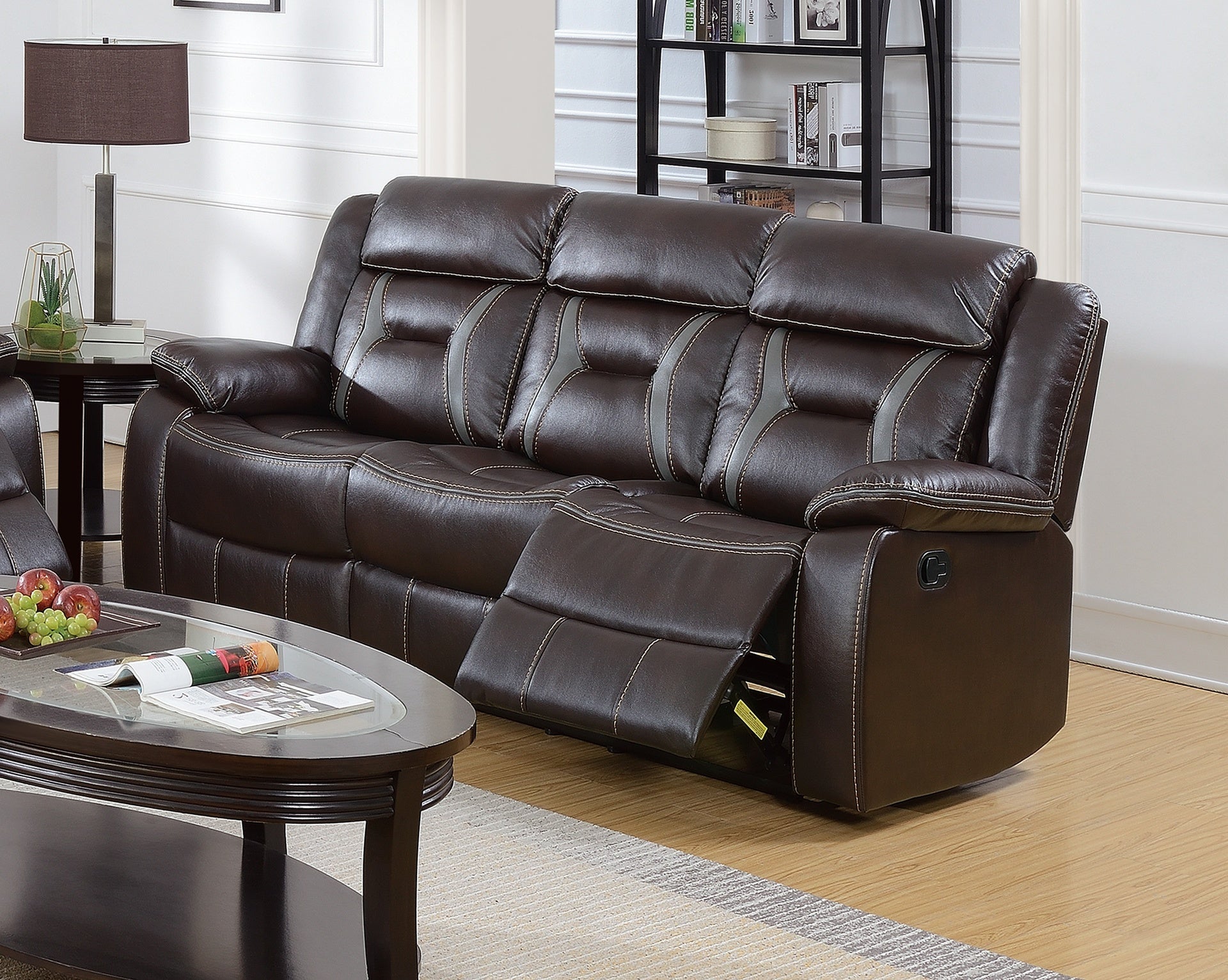 Modern Elegant 3pc Living Room Set 1x Sofa 1x Loveseat 1x Recliner Pillow Armrest Cushion Backrest Leatherette Upholstered Cup Holder Dark Rosy Brown Finish Primary Living Room Furniture