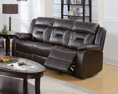 Modern Elegant 3pc Living Room Set 1x Sofa 1x Loveseat 1x Recliner Pillow Armrest Cushion Backrest Leatherette Upholstered Cup Holder Dark Rosy Brown Finish Primary Living Room Furniture