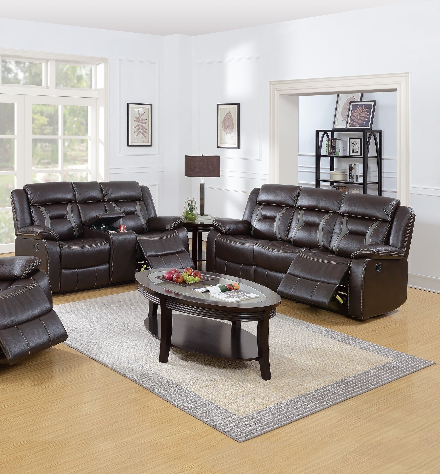 Modern Elegant 2pc Living Room Set 1x Loveseat 1x Sofa Pillow Armrest Cushion Backrest Horizontal Tufting Dark Rosy  Brown Finish Primary Living Room Furniture