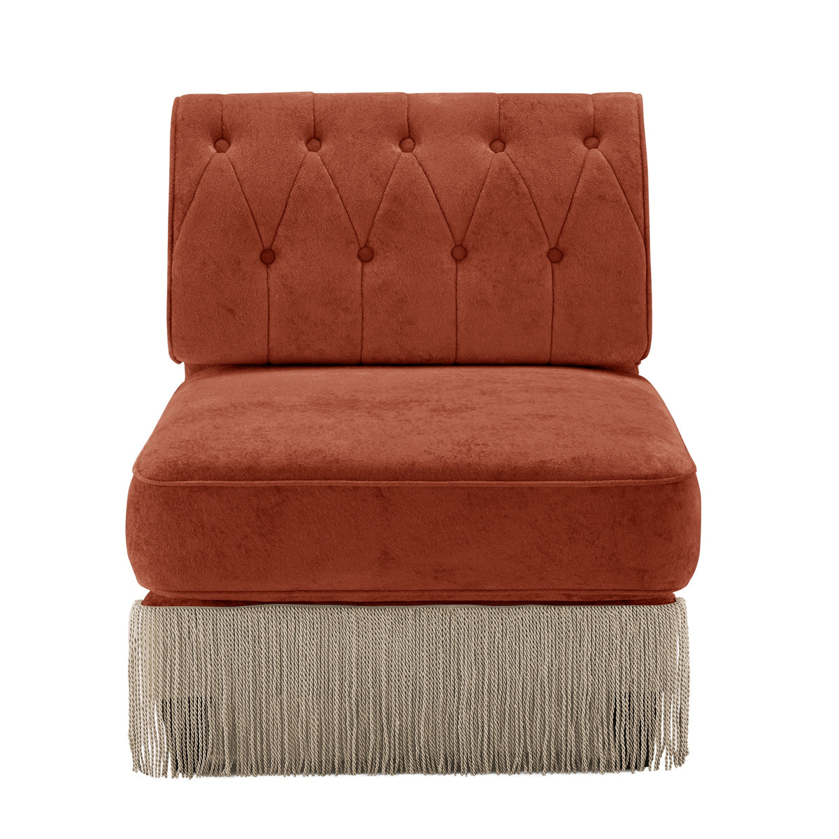 Armless Sofa Velvet-Red Brown