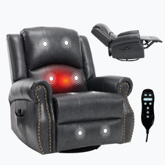 Heat Massage Manual Recliner Chair with Rocker and Swivel in Fabric for Living Room, Grey