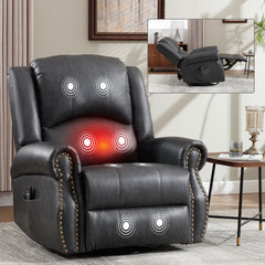 Heat Massage Manual Recliner Chair with Rocker and Swivel in Fabric for Living Room, Grey