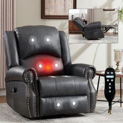 Heat Massage Manual Recliner Chair with Rocker and Swivel in Fabric for Living Room, Grey