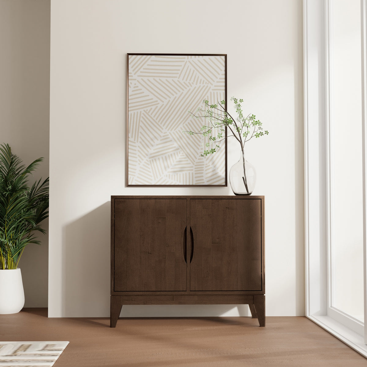 Harper 38 inch Wide Solid Wood 2 Door Sideboard Buffet in Walnut Brown