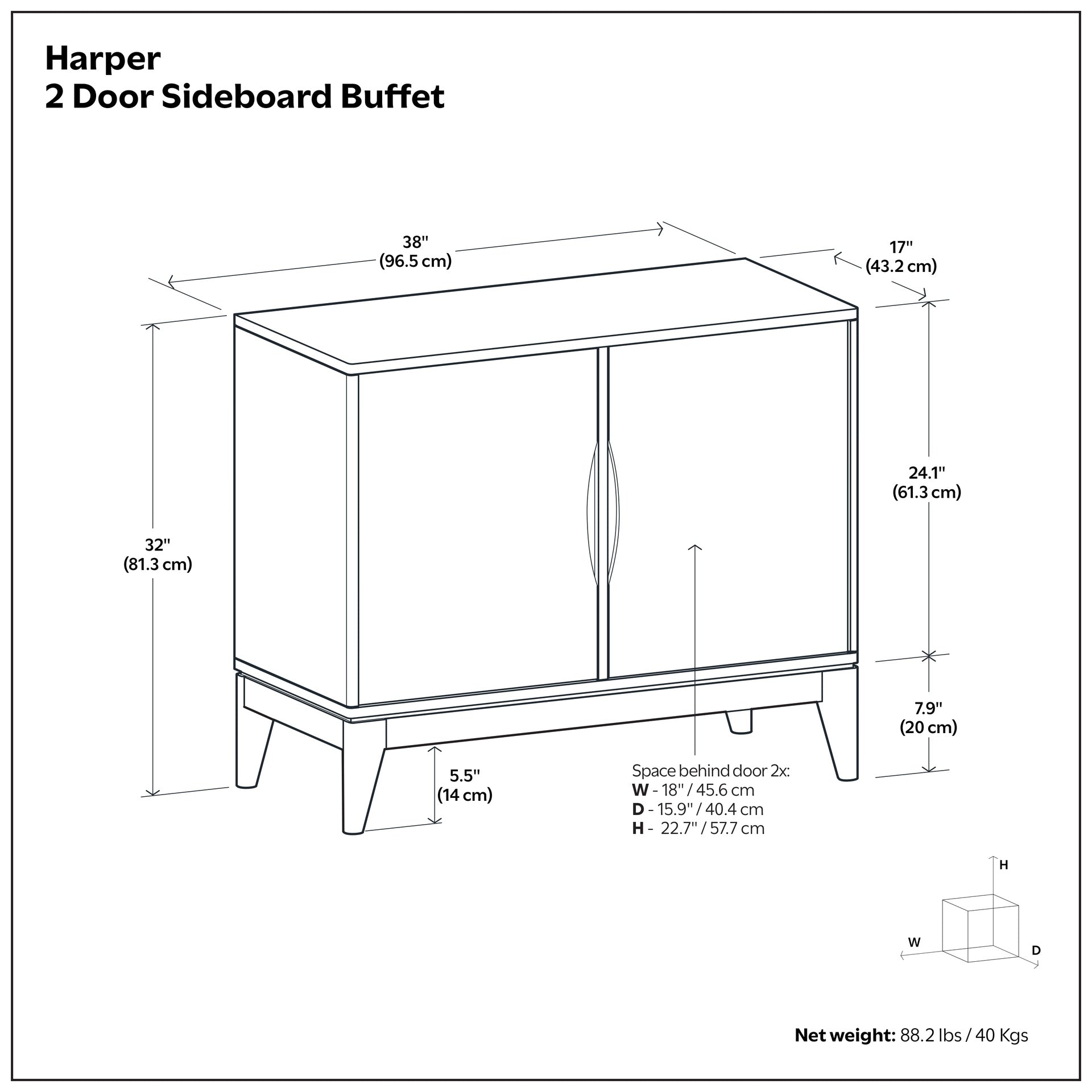 Harper 38 inch Wide Solid Wood 2 Door Sideboard Buffet in Walnut Brown