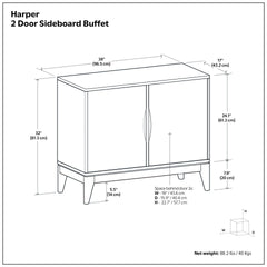 Harper 38 inch Wide Solid Wood 2 Door Sideboard Buffet in Walnut Brown