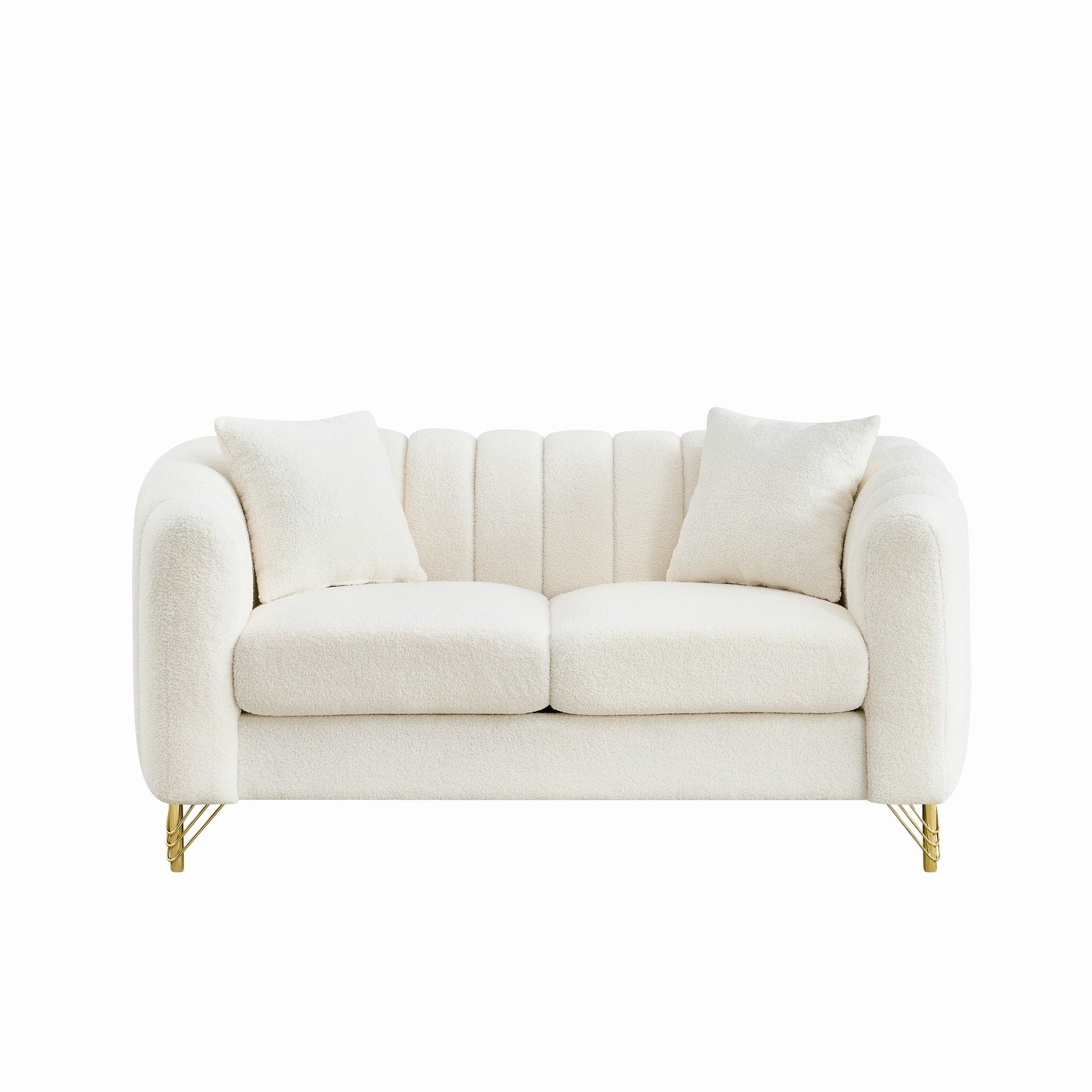 61" Chenille Loveseat Sofa,Luxury 2 Seater Deep Couch,Modern Tufted Couch, Gold Metal Legs Sofa for Living Room, Bedroom, Apartment (White)