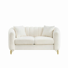 61" Chenille Loveseat Sofa,Luxury 2 Seater Deep Couch,Modern Tufted Couch, Gold Metal Legs Sofa for Living Room, Bedroom, Apartment (White)