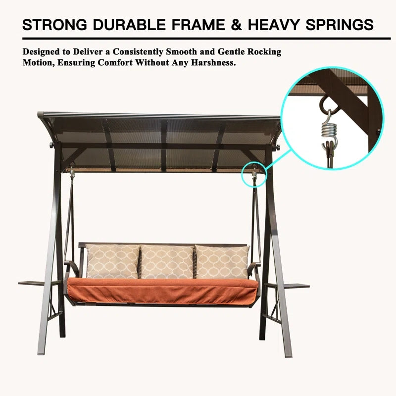 Patio Porch Swing 3 Person Adjustable Canopy Deluxe Hammock Swing Glider with 3 Cushions for Outdoor Garden, Balcony, Backyard