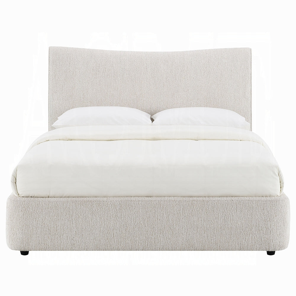 1pc Beautiful Queen Size Platform Bed Beige Chenille Upholstery Solid Rubberwood Contemporary Bedroom Furniture
