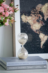 Set of 2, 3.2x3.2x8" Peleus 30-Minute Silvered Hourglass, Bisque Sand