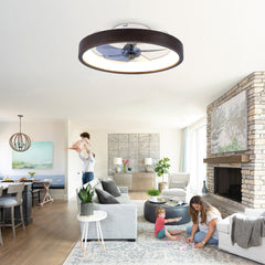 20"   Modern Flush Mount Ceiling Fans with Lights Kit (LED)  , 3000-6500K Dimmable  LED Fan Light, 6 Speeds, Quiet DC Motor For Living room, Bedroom,Kitchen----Wood+White