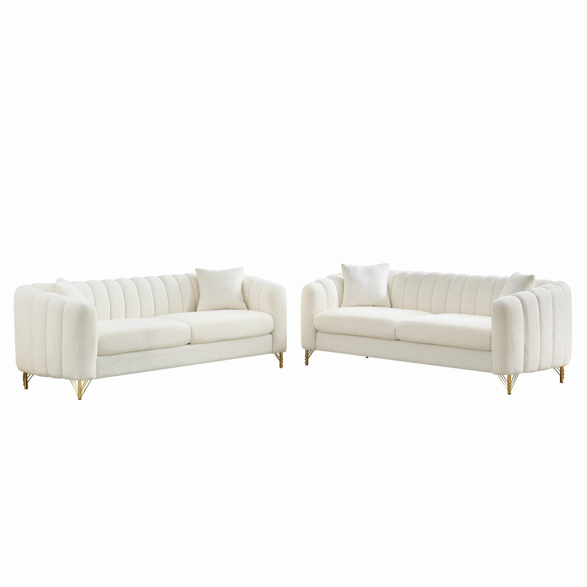 Oversized Chenille Sofa,Luxury 3 Seater +3 Seater Deep Couch,Modern Tufted Couch, Gold Metal Legs Sofa for Living Room, Bedroom, Apartment (White)
