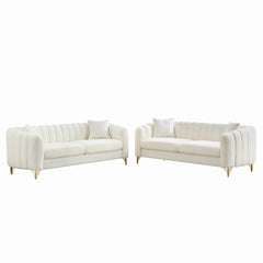 Oversized Chenille Sofa,Luxury 3 Seater +3 Seater Deep Couch,Modern Tufted Couch, Gold Metal Legs Sofa for Living Room, Bedroom, Apartment (White)