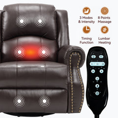 Heat Massage Manual Recliner Chair with Rocker and Swivel in Fabric for Living Room, Brown