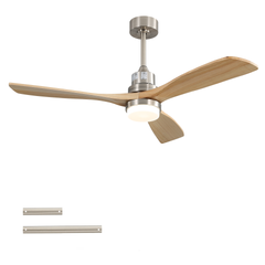 52 Inch Smart Ceiling Fan with Sand Nickel Finish 3 Natural Wood Blades LED 18W Triple Color Dimmable Memory Lighting and Remote Control