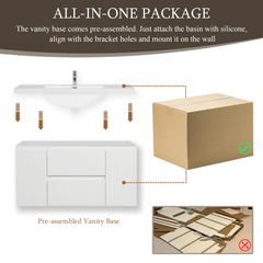 48" Floating Bathroom Vanity with Sink, Wall-Mounted Storage Cabinet with Solid Surface Top Basin and Soft Close Drawers Fully Assembled, Glossy White 24V11-48GW-W1920P385492
