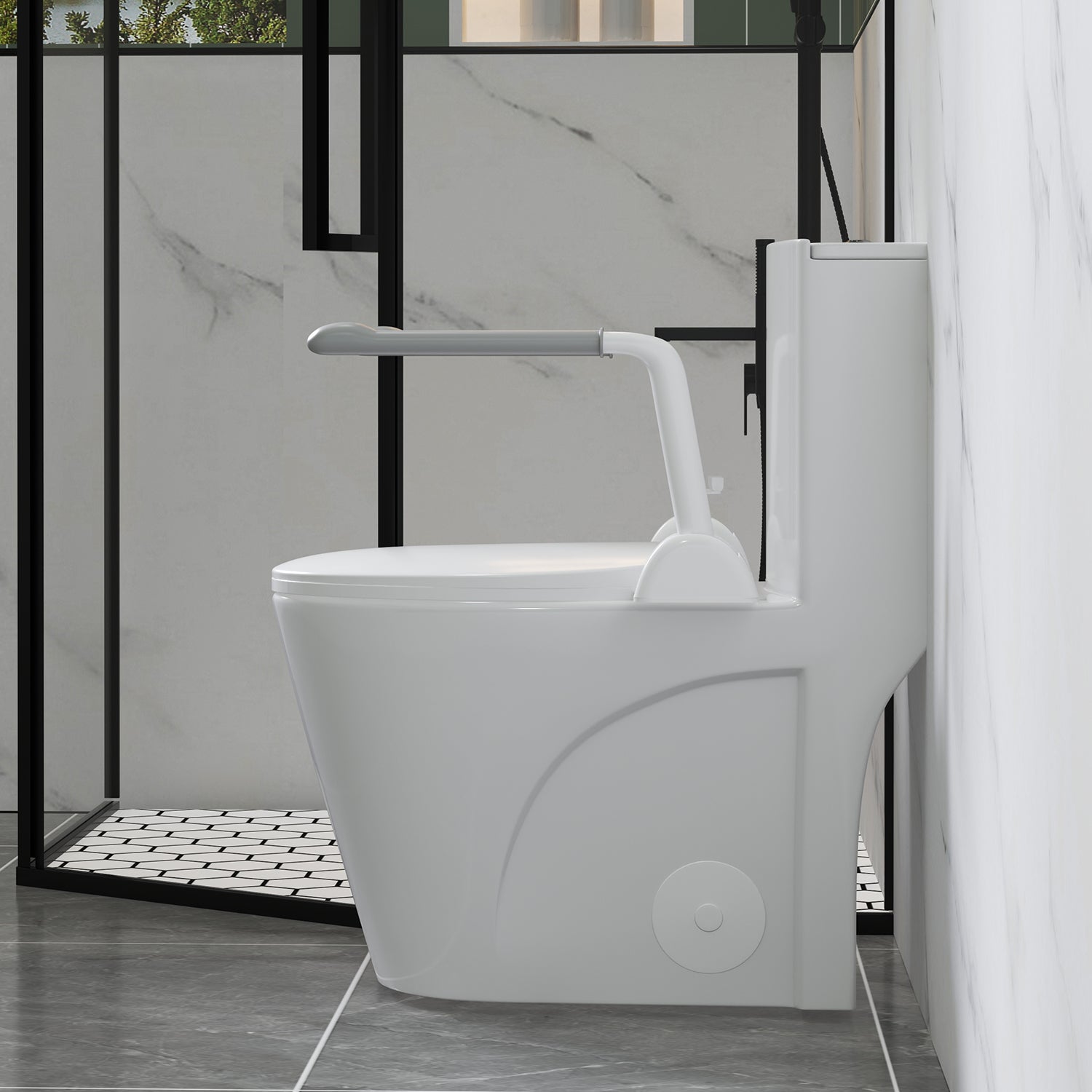 UPGRADED DESIGN Armrest, With 1.1/1.6 GPF Tornado Flush One-Piece Toilet, Siphonic S-trap 12", Soft Close Seat,Dual Flush MAP 1000g,Comfort Chair Seat ADA Height 17",Glossy White GW-007
