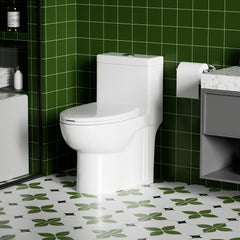 1.1/1.6 GPF Tornado Flush One-Piece Toilets for bathrooms,Button on the Tank top,Water-Saving Elongated Comfort Height Floor Mounted, Soft Closing Seat,Powerful Dual Flush MAP 1000g,Gloss White GW-003