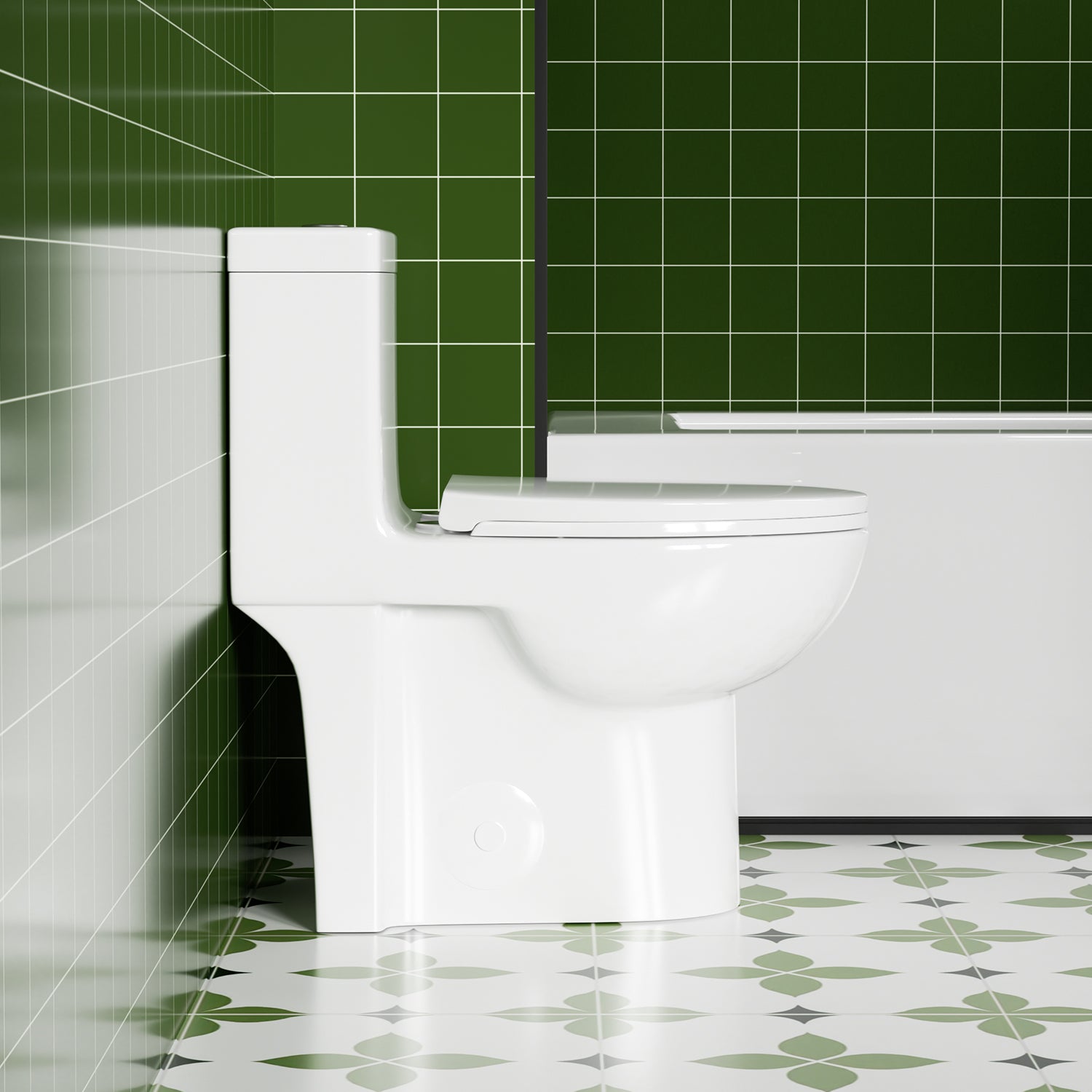1.1/1.6 GPF Tornado Flush One-Piece Toilets for bathrooms,Button on the Tank top,Water-Saving Elongated Comfort Height Floor Mounted, Soft Closing Seat,Powerful Dual Flush MAP 1000g,Gloss White GW-003