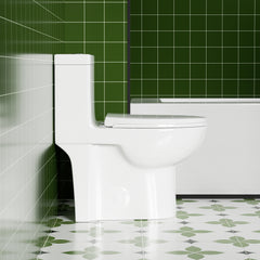 1.1/1.6 GPF Tornado Flush One-Piece Toilets for bathrooms,Button on the Tank top,Water-Saving Elongated Comfort Height Floor Mounted, Soft Closing Seat,Powerful Dual Flush MAP 1000g,Gloss White GW-003