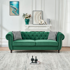 3 Seater & 3 Seater Chesterfield ‌velvet upholstery fabric Sofa with Roll Armrest & Nailhead,Upholstered Mid Century Modern Couch,3+3 Seater Couch for Living Room, Office, Apartment,  Green