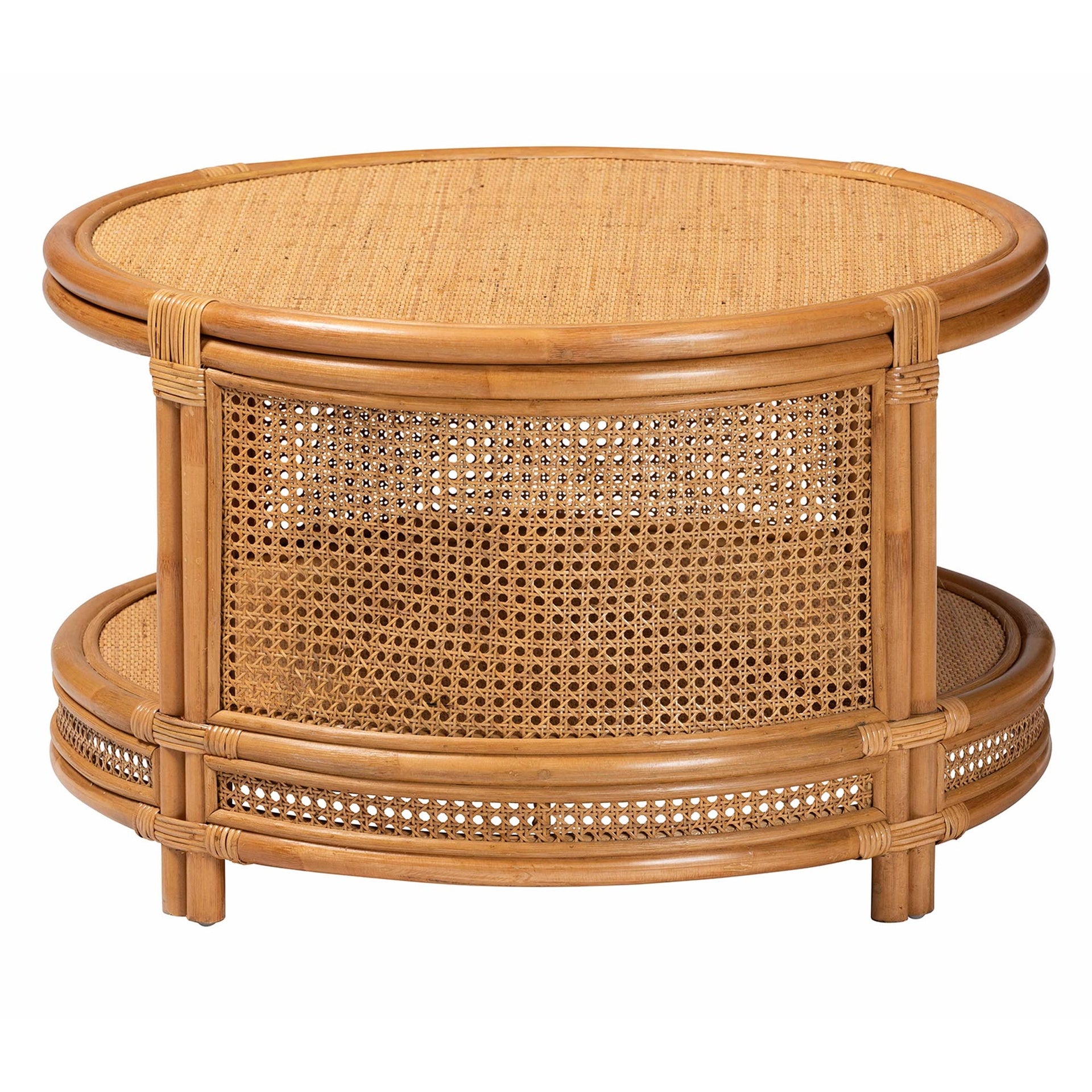 Modern Bohemian Natural Brown Rattan Coffee Table