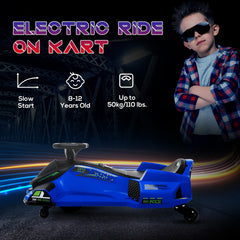 Aosom 12V Electric Go Kart, 5 MPH Drifting Car, Battery Powered Ride on Toy Outdoor with Slow Start, Music, Colorful Lights, for 8-12 Years Old, Blue