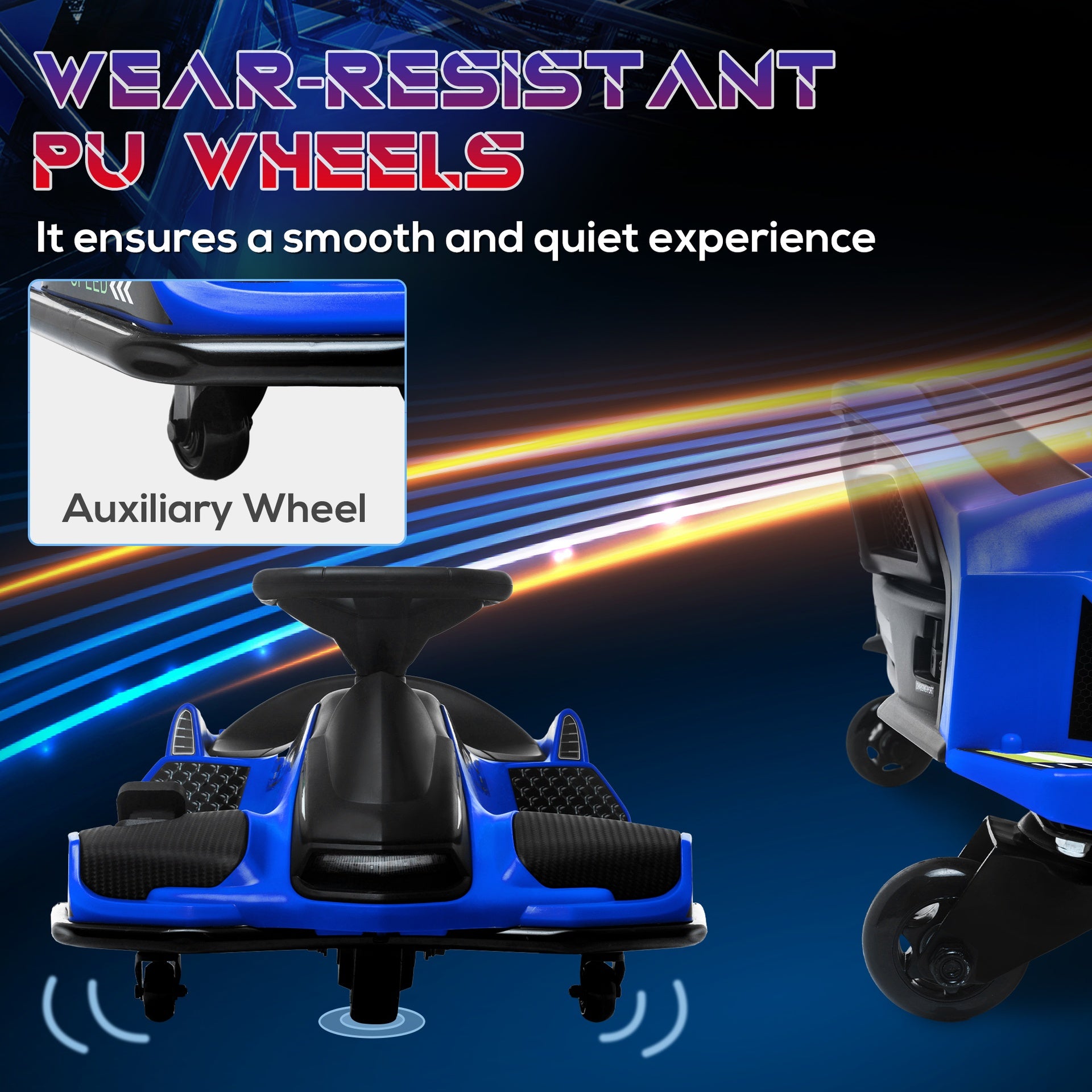 Aosom 12V Electric Go Kart, 5 MPH Drifting Car, Battery Powered Ride on Toy Outdoor with Slow Start, Music, Colorful Lights, for 8-12 Years Old, Blue