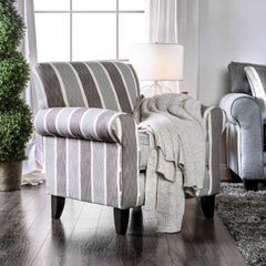 Transitional Style High Back Stripe Chair 1pc Rolled Flared Arms Blue Gray Finish Primary Living room