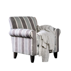 Transitional Style High Back Stripe Chair 1pc Rolled Flared Arms Blue Gray Finish Primary Living room