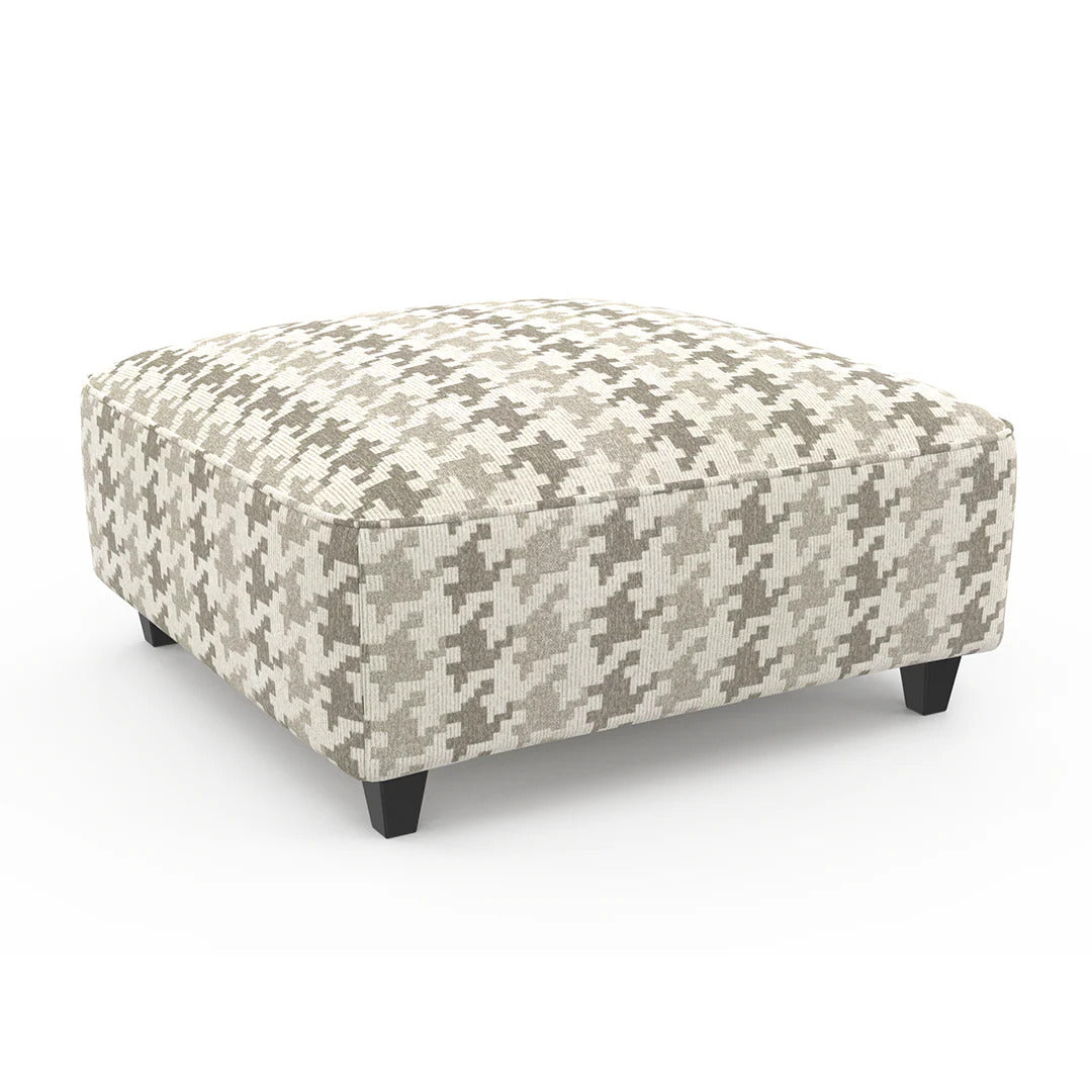 Transitional Style Square Upholstery Ottoman Welt Trim Bun Feet Light Gray Finish