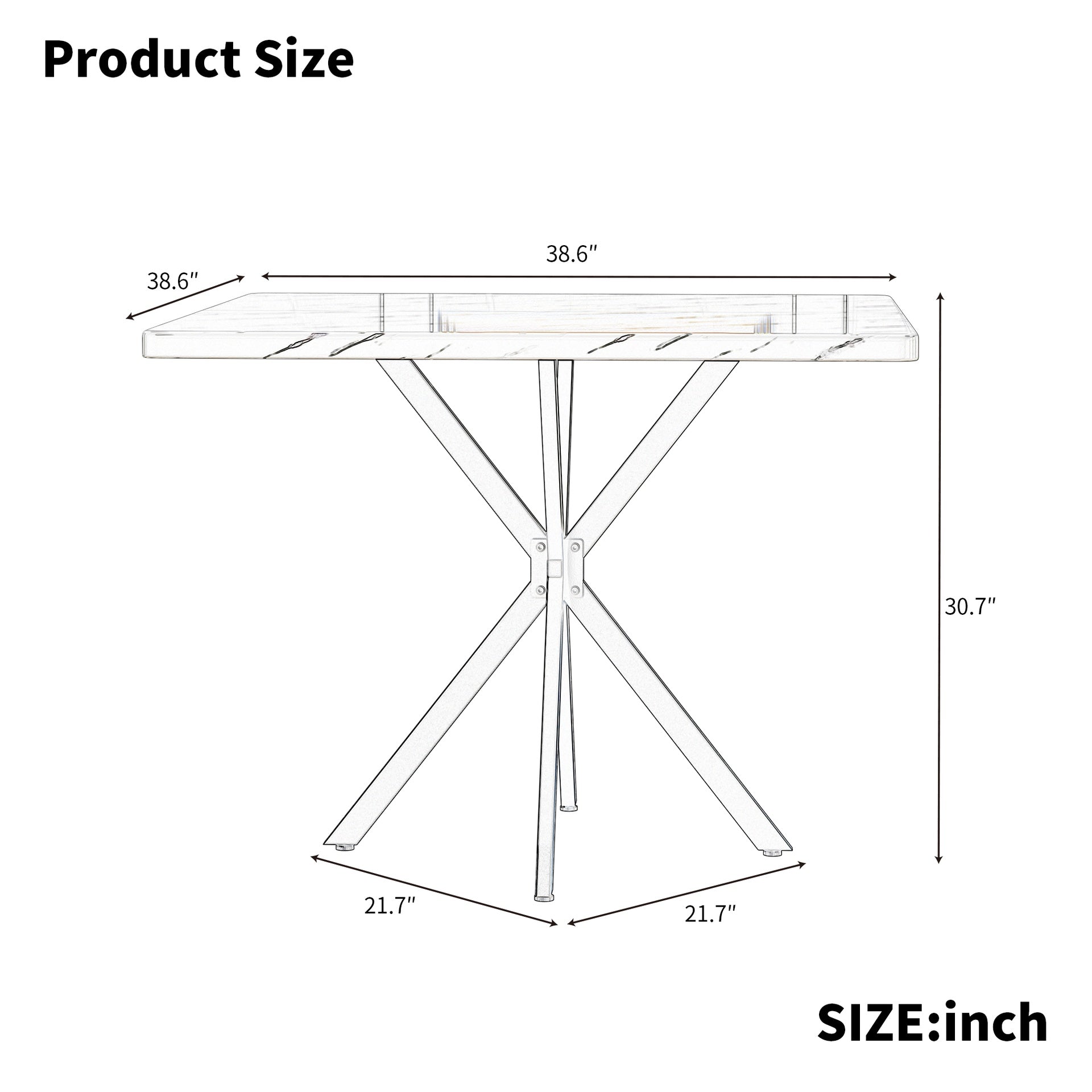 Square Dining Table Set, Mid Century Modern Square Dining Table for 4 Person, Faux Marble Tabletop, Iron Legs, Coffee Table for Kitchen Dining Room, Office, Save Space