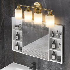 24" Modern 4-Light Vanity Wall Sconce, Golden Finish with Frosted Glass Shades for Bathroom or Hallway Lighting (No Bulbs)