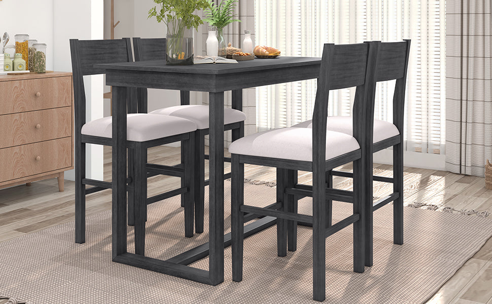 TOPMAX Farmhouse Counter Height 5-Piece Dining Table Set with 1 Rectangular Dining Table and 4 Dining Chairs for Small Places,Gray (old sku: SP000230AAE)