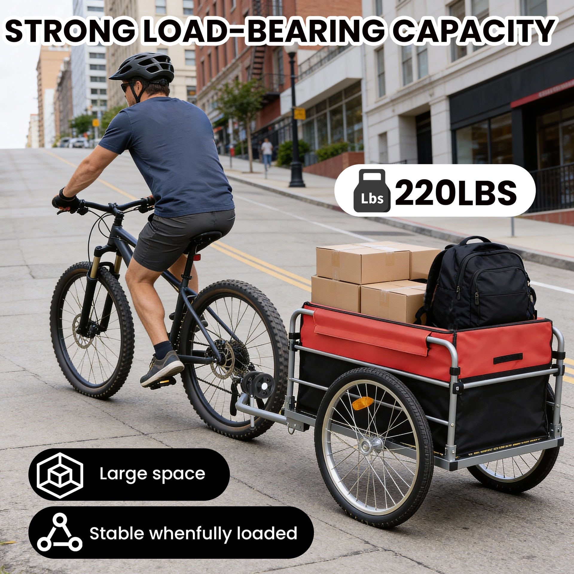 Bike Cargo Trailer, Aluminum Luggage Cart,Heavy Duty 220 lbs Bicycle Wagon Cart, 20" Whee,l Folding Groceries Hauler with Safe Hitch System, Removable Cover, Oxford Fabric for Cycling Travel