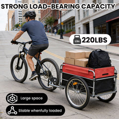 Bike Cargo Trailer, Aluminum Luggage Cart,Heavy Duty 220 lbs Bicycle Wagon Cart, 20" Whee,l Folding Groceries Hauler with Safe Hitch System, Removable Cover, Oxford Fabric for Cycling Travel
